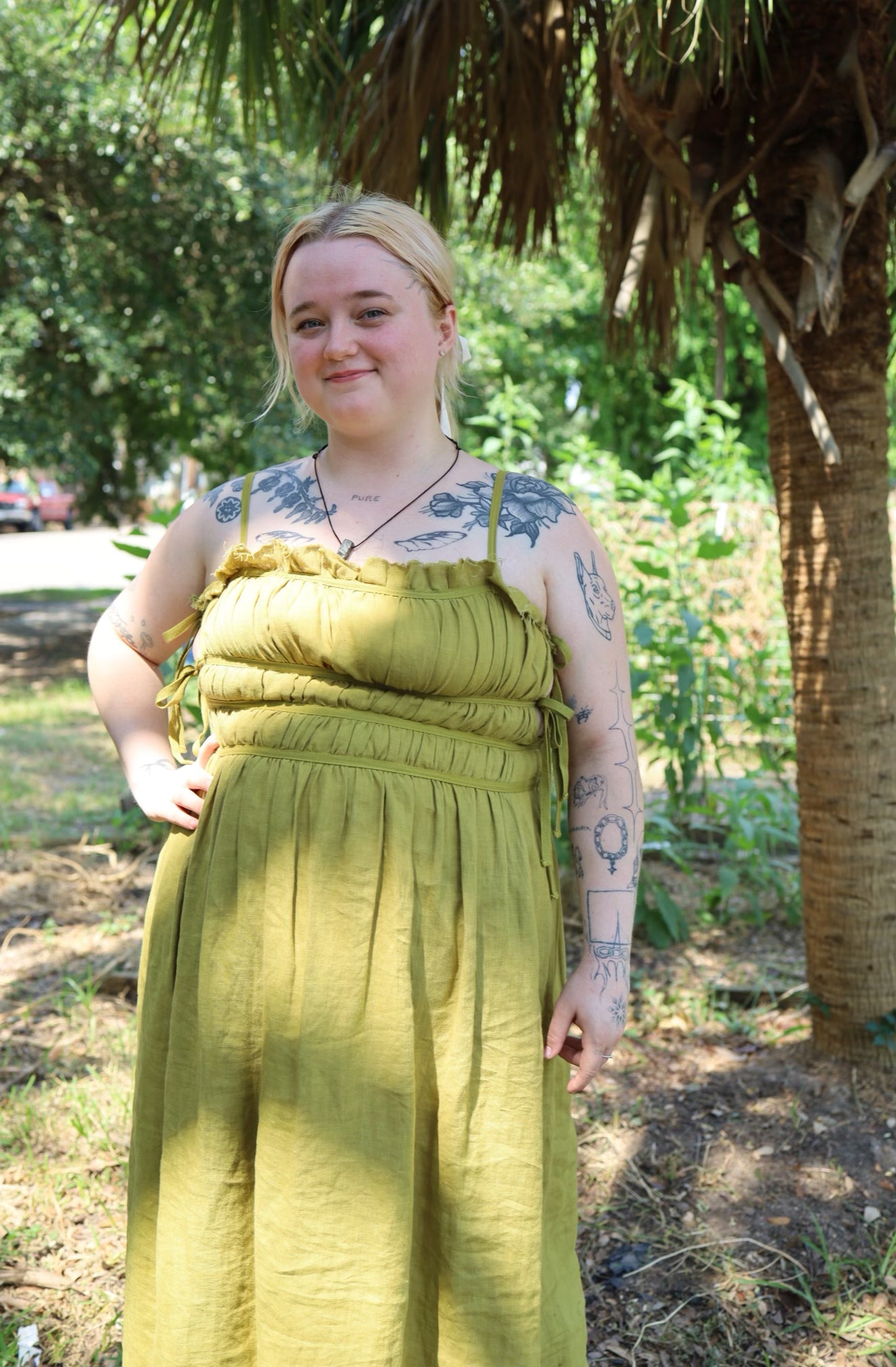 Sophie Dress in Olive Linen