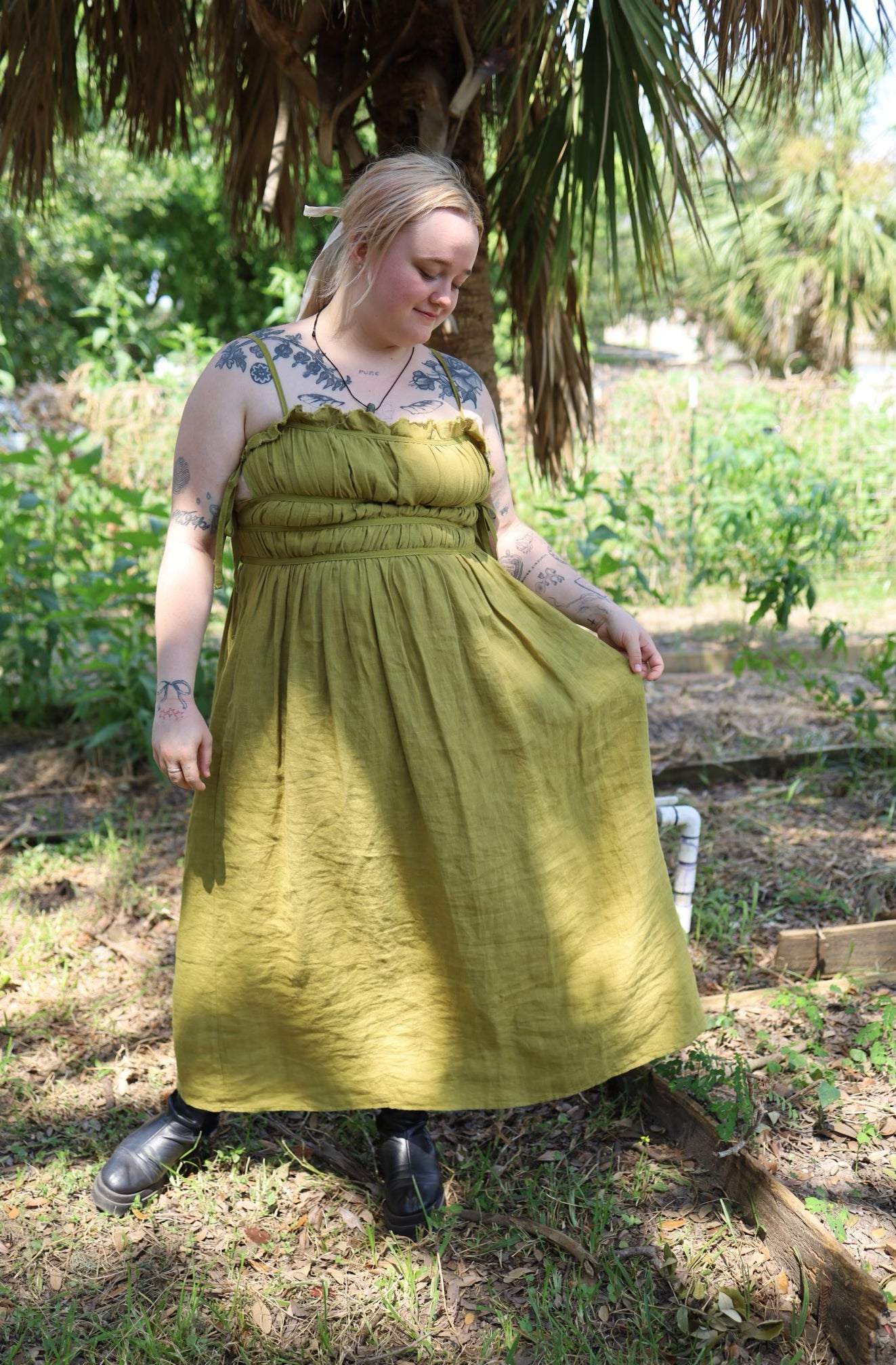 Sophie Dress in Olive Linen