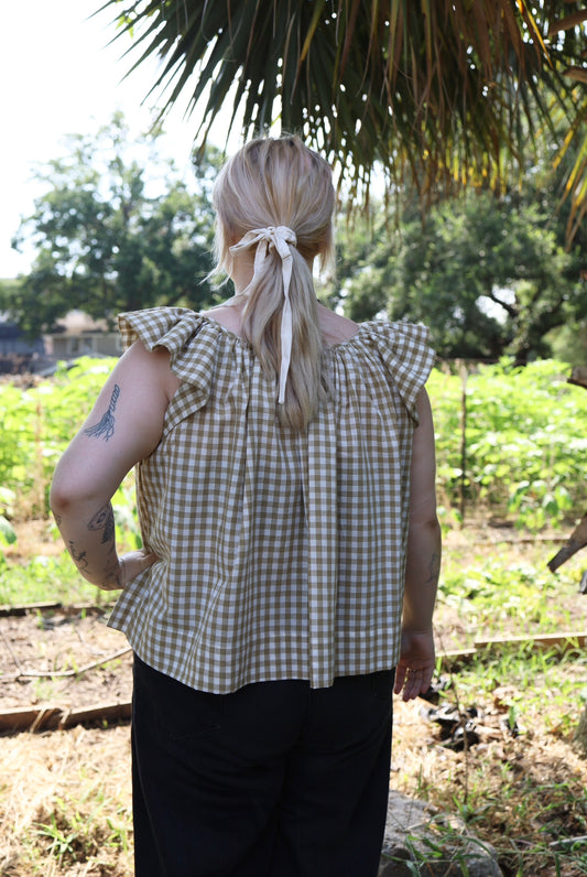 Erin Top in Brown & Cream Gingham Cotton