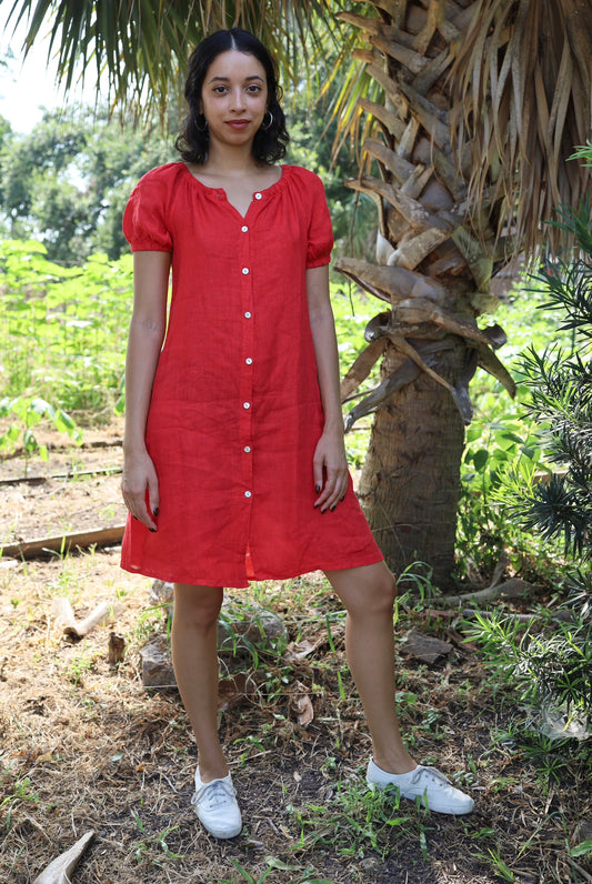 Margot Summer Dress in Cherry Red Linen