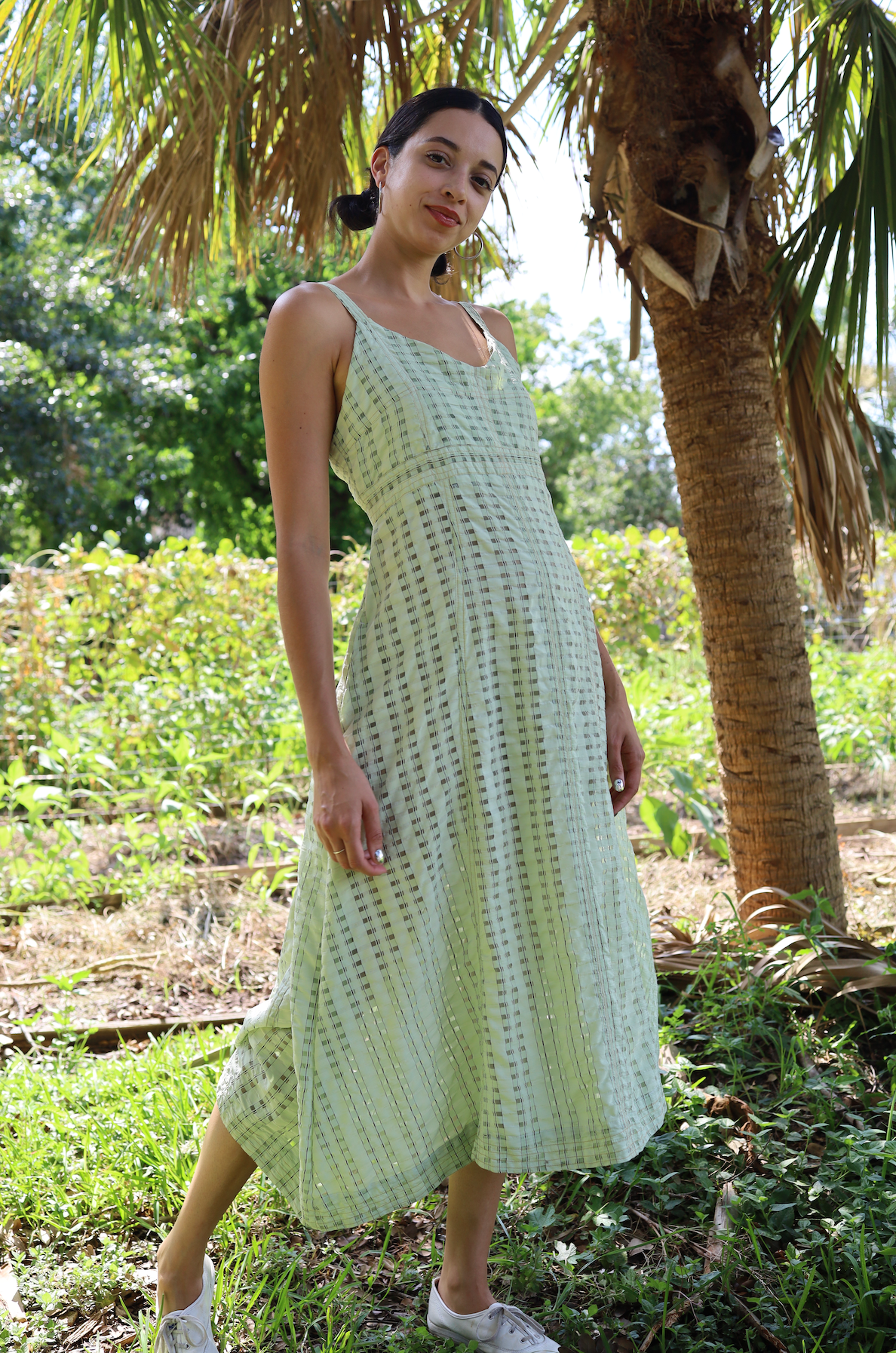 Mina Dress in Translucent Sage Plaid