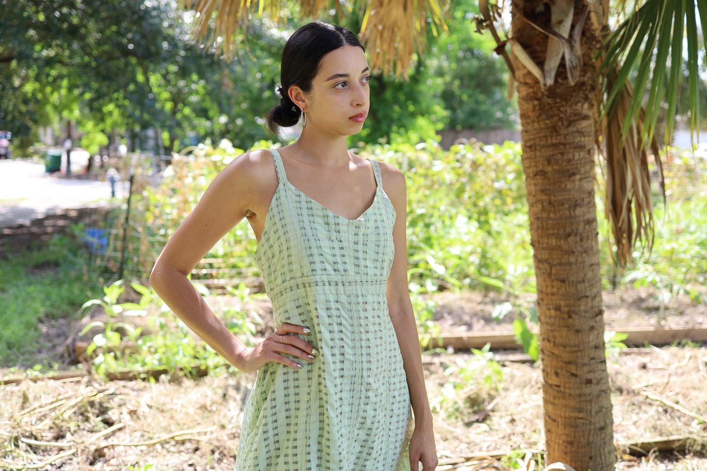 Mina Dress in Translucent Sage Plaid