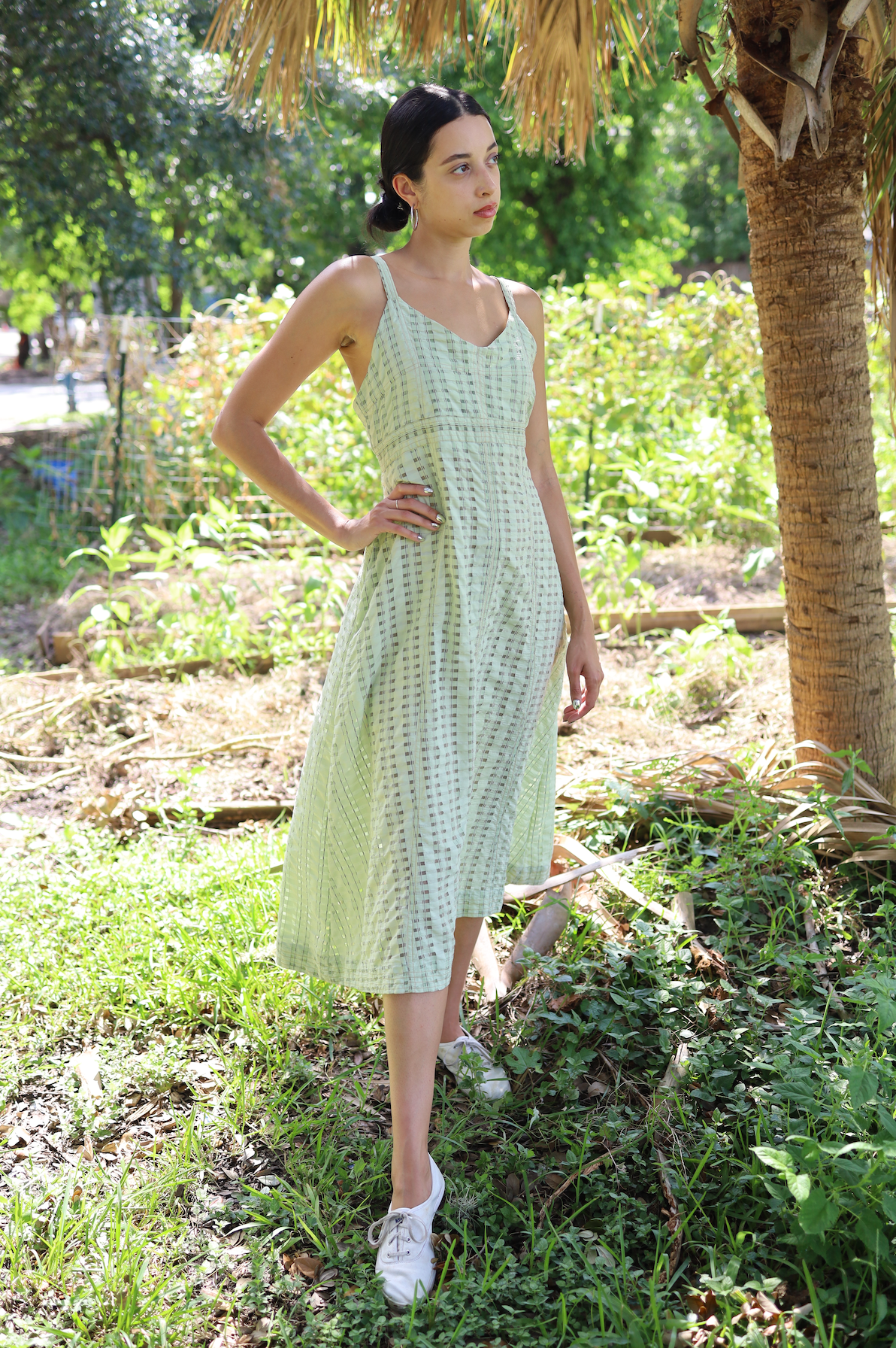 Mina Dress in Translucent Sage Plaid