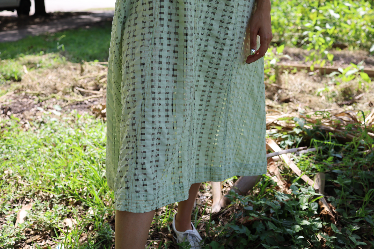 Mina Dress in Translucent Sage Plaid