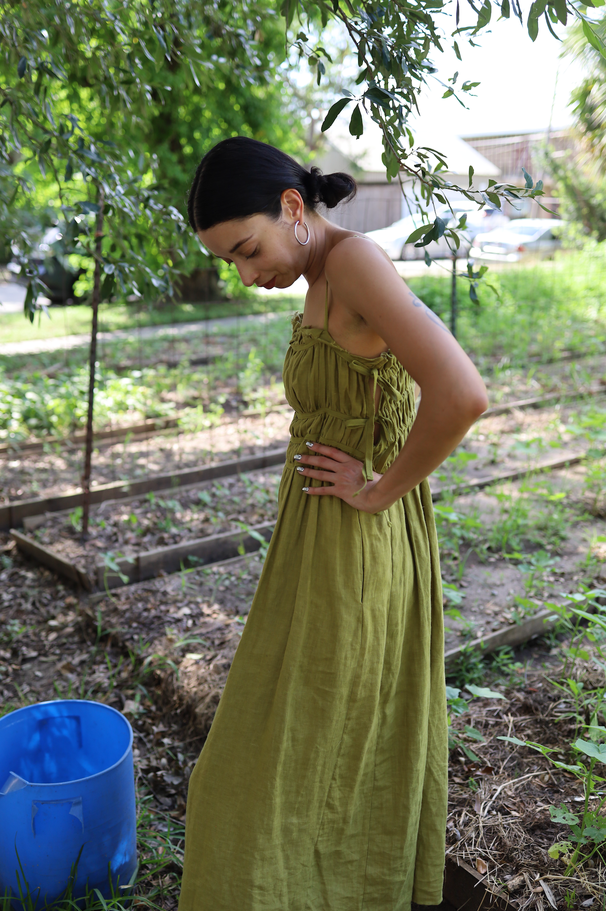 Sophie Dress in Olive Linen