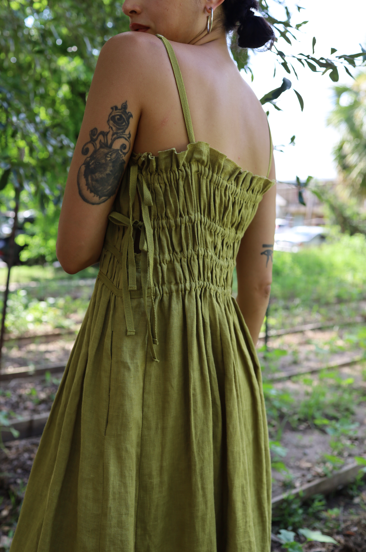 Sophie Dress in Olive Linen