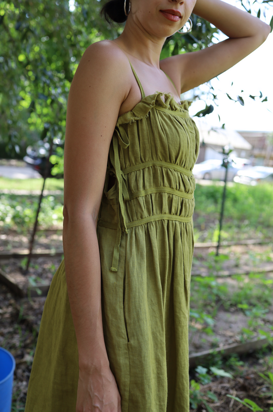 Sophie Dress in Olive Linen