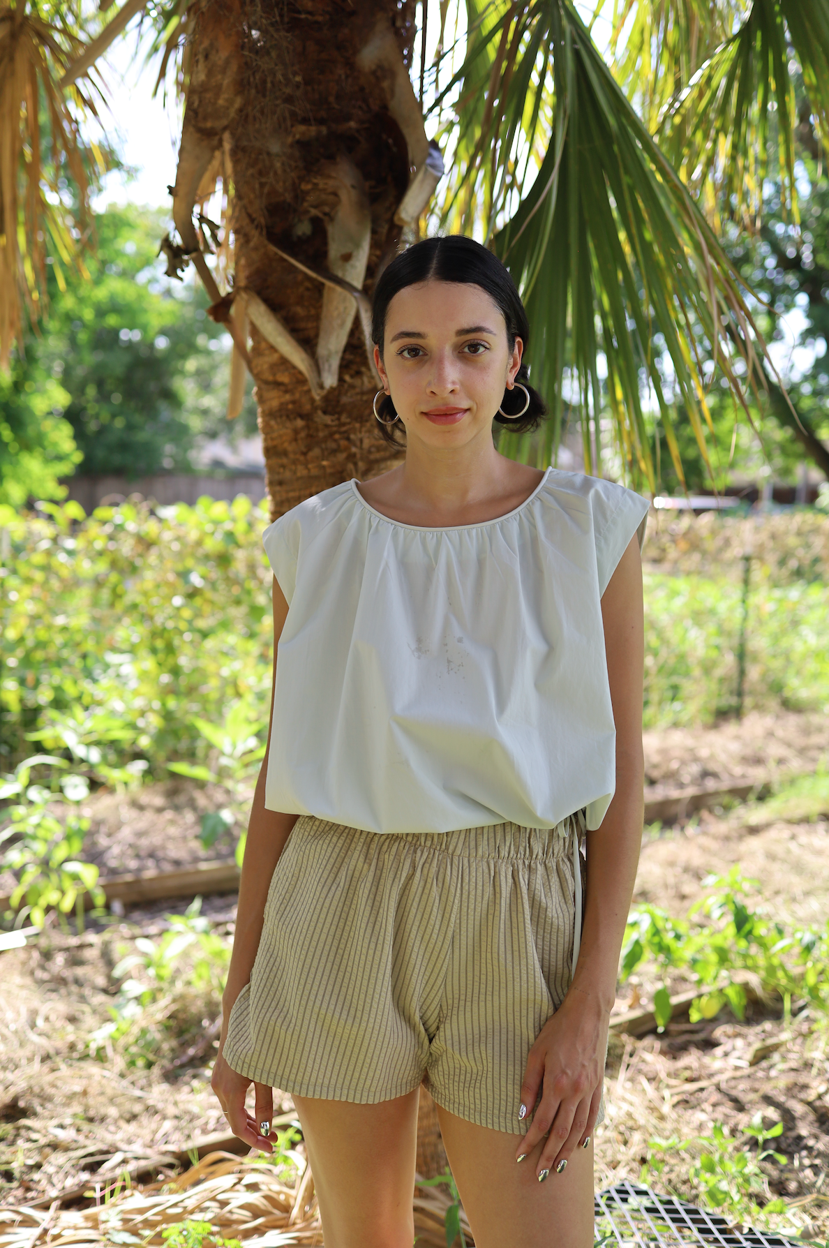 Anna Shorts in Brown Cotton Seersucker