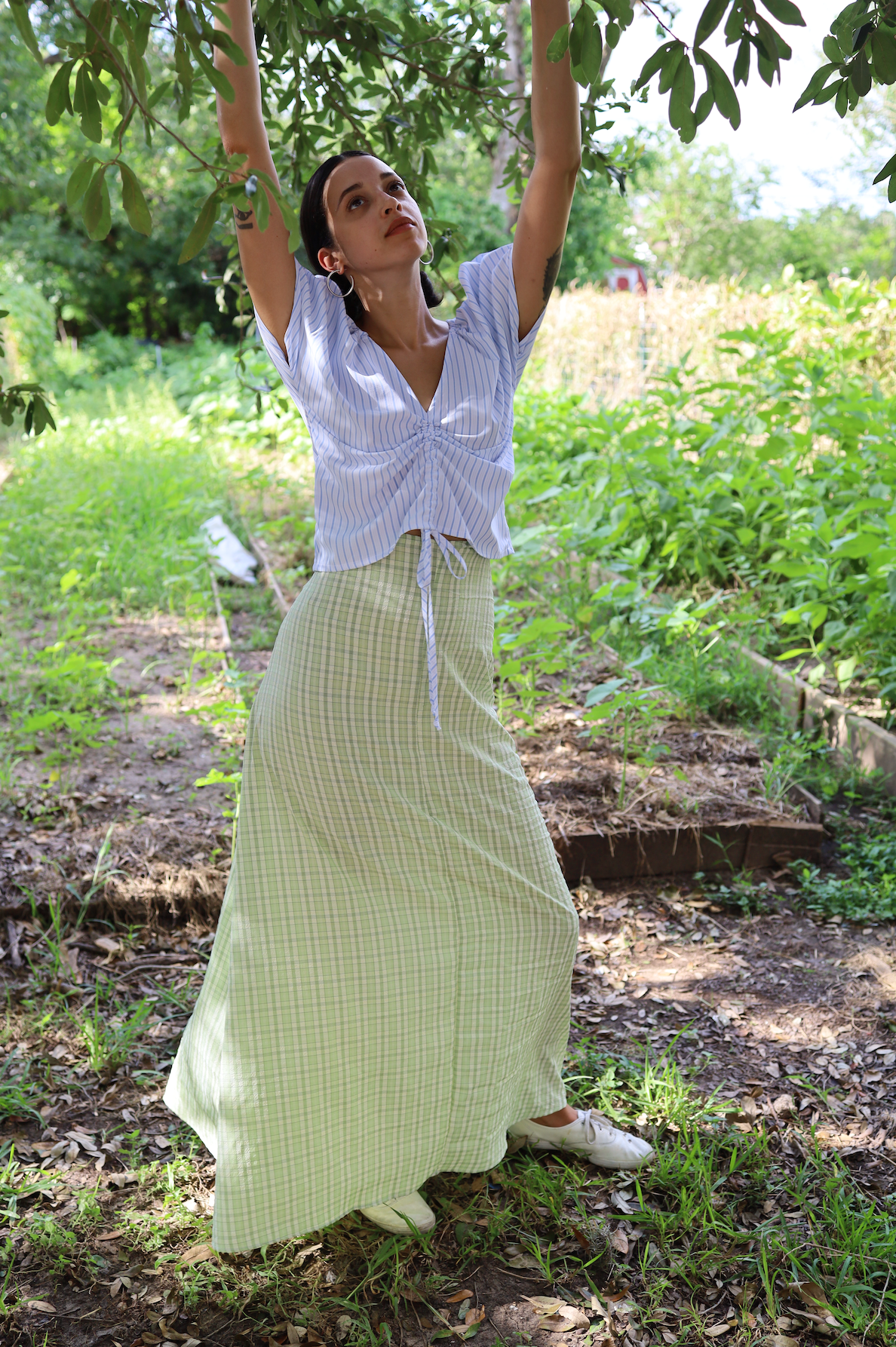 Extra long Helen Skirt in Key Lime & Cream Plaid