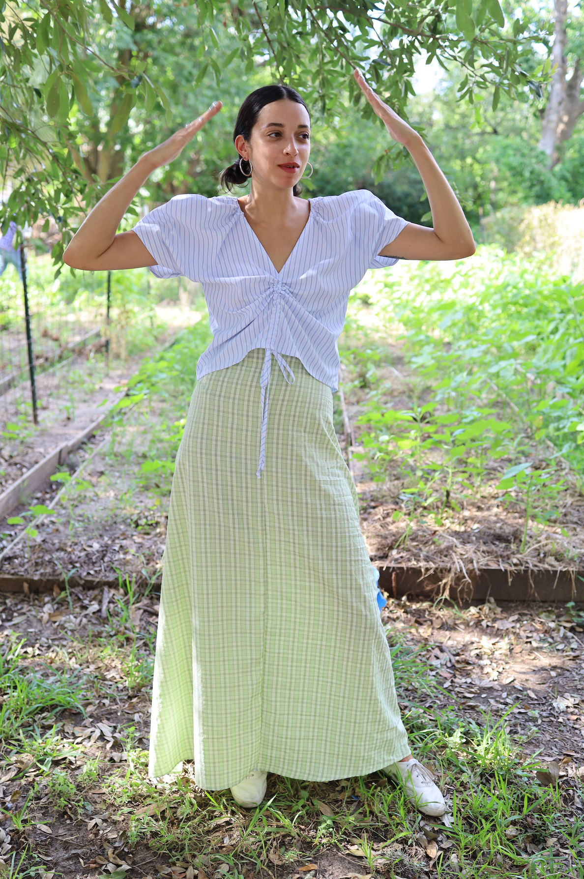 Extra long Helen Skirt in Key Lime & Cream Plaid