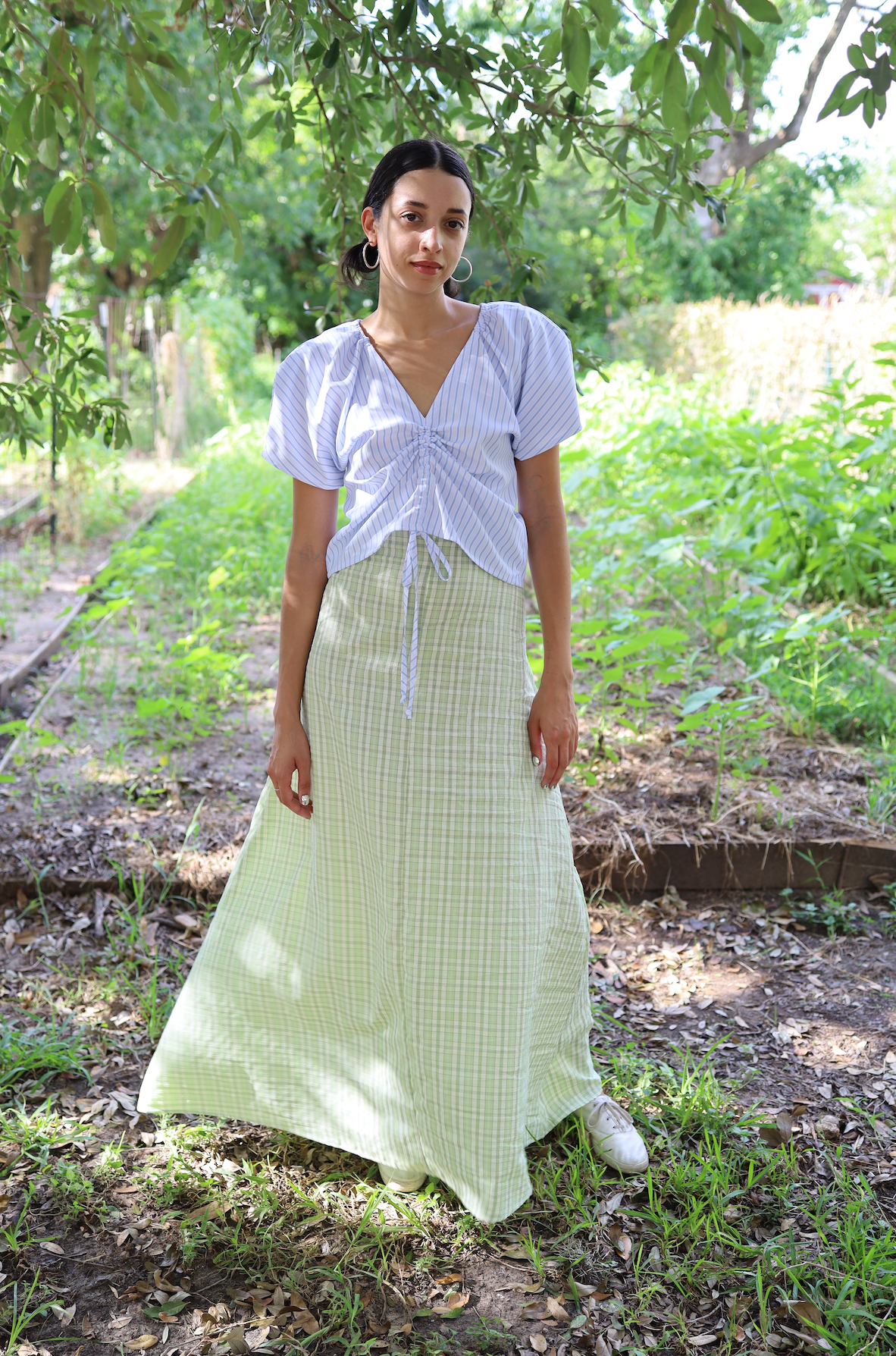 Extra long Helen Skirt in Key Lime & Cream Plaid