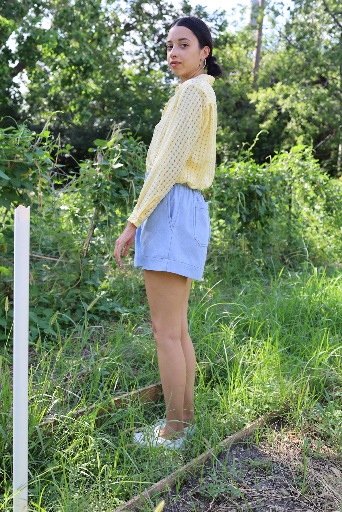 Adelaide Shorts in Blue Chambray Cotton