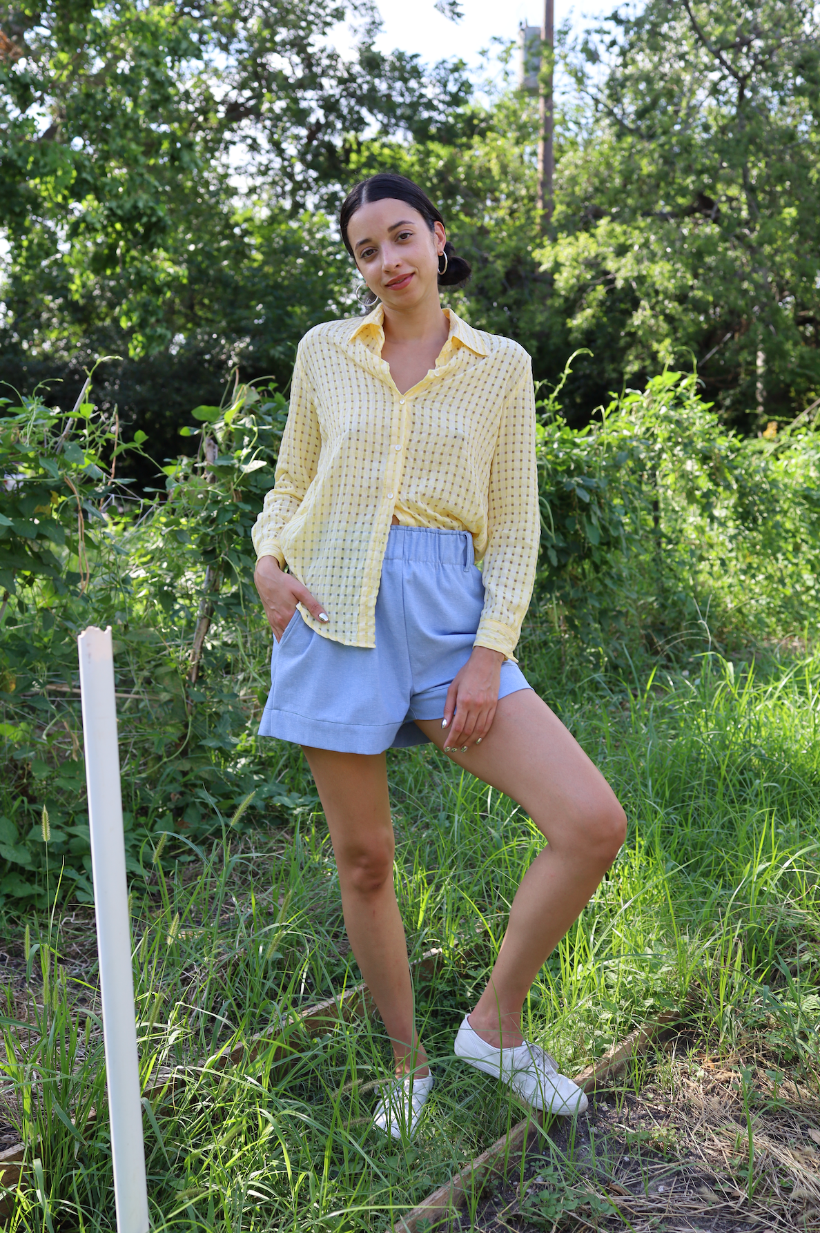 Adelaide Shorts in Blue Chambray Cotton