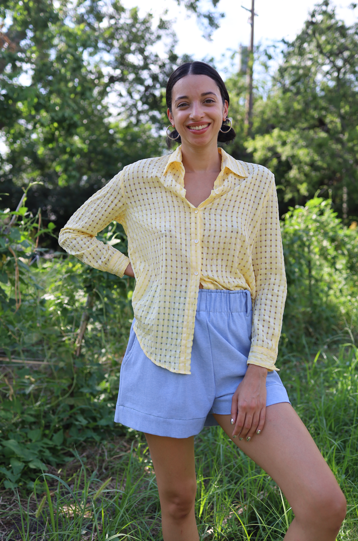 Adelaide Shorts in Blue Chambray Cotton