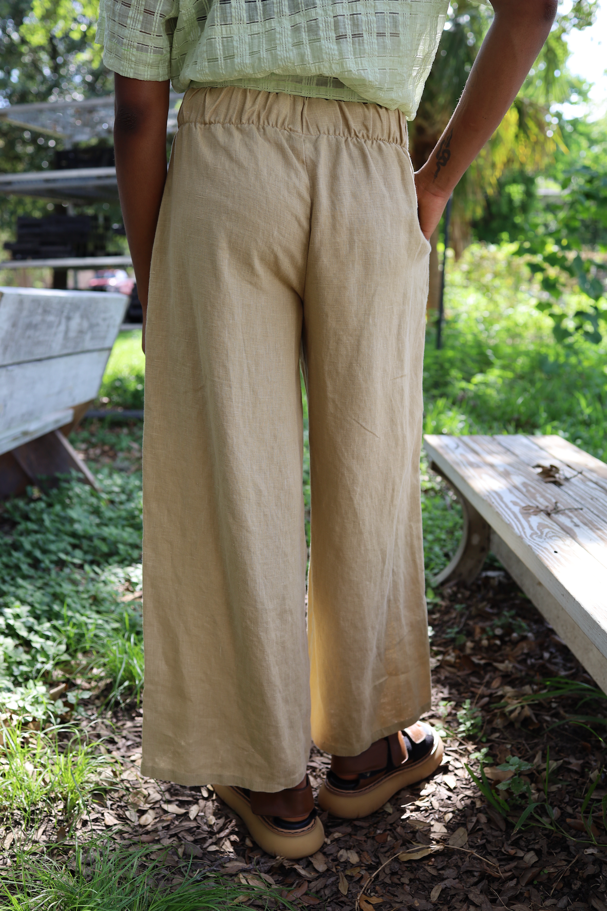 Nancy Wide Leg in Camel Linen