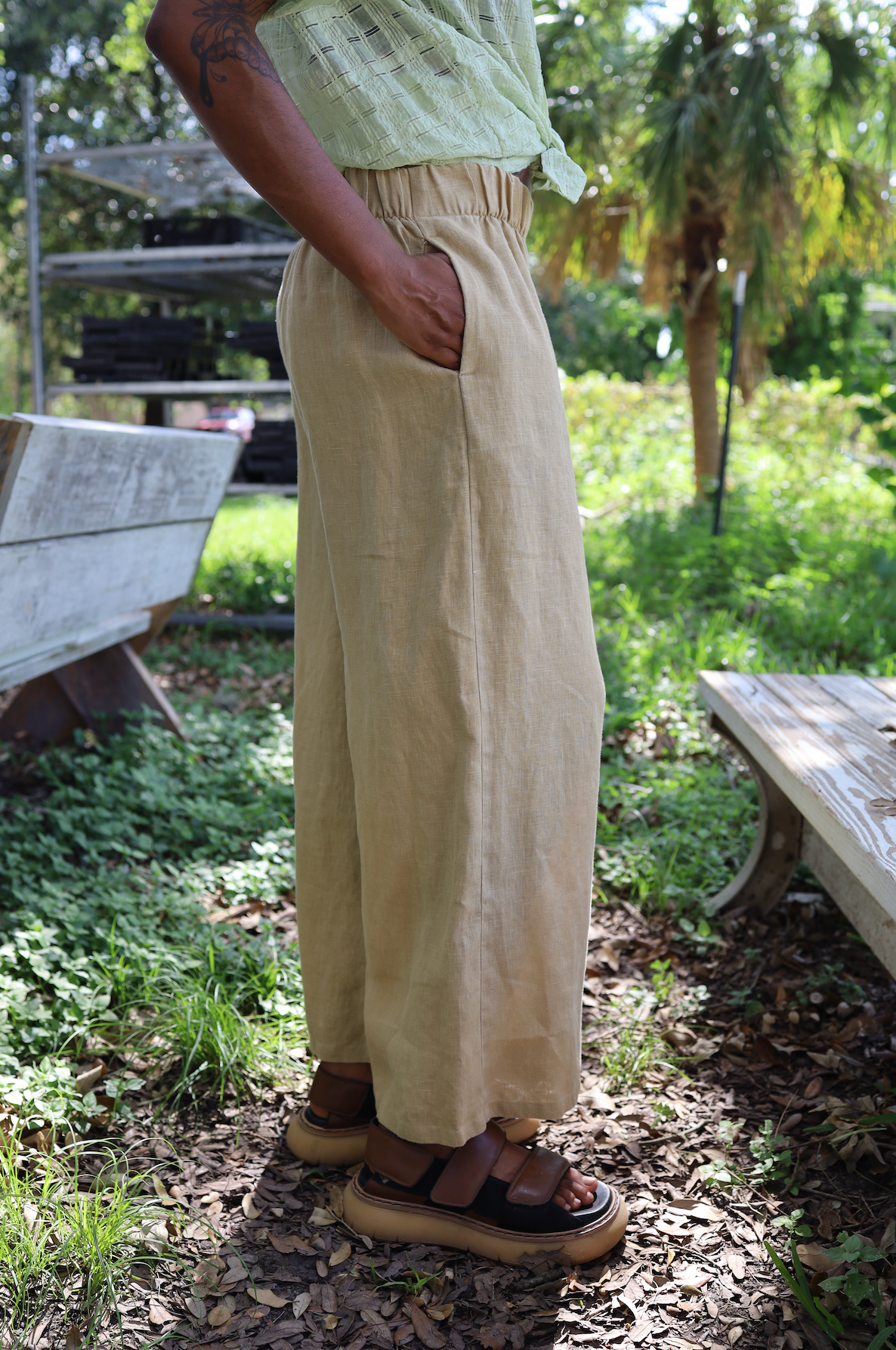 Nancy Wide Leg in Camel Linen