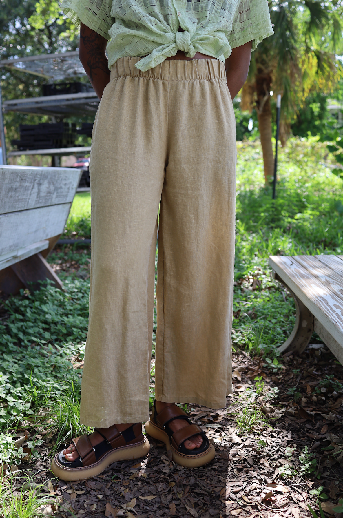 Nancy Wide Leg in Camel Linen