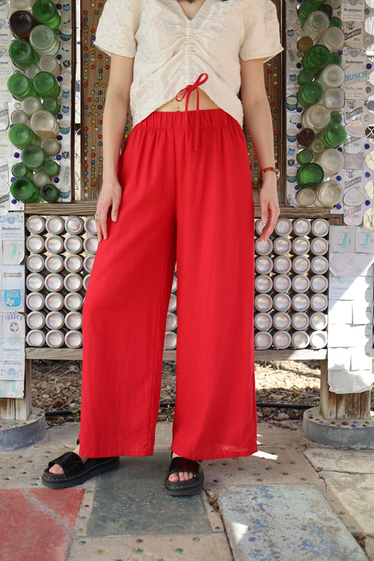 Nancy Wide Leg Pants in Apple Red Linen